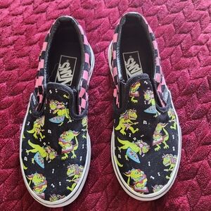 Vans Kids Sneakers - Black with Pink and Green Monster Design